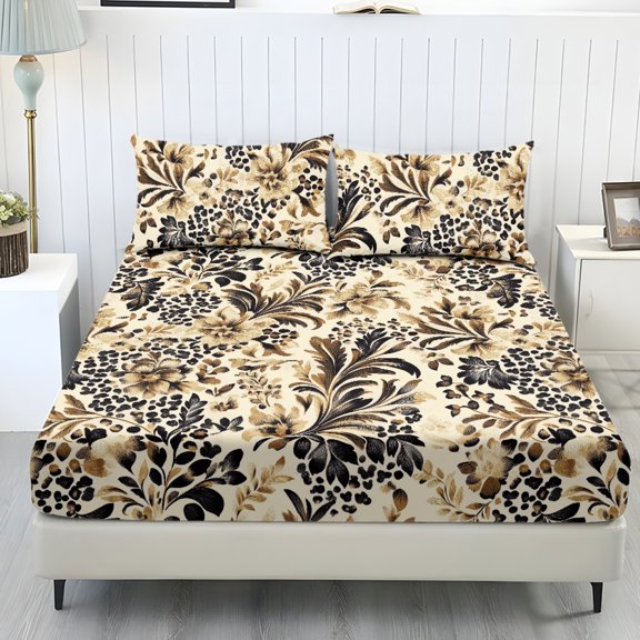 Whosucclay 3Pc Fitted Sheets, Deep Pockets Bed Linen for Bedroom, Fitted Sheet & 2 Pillowcases, No Flat Sheet Included Skin-Friendly Lightweight, Twin Size