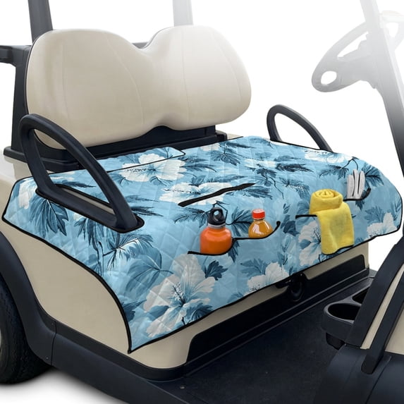 Whosucclay 4 Convenient Pockets Golf Cart Seat Towel for 2 Person Carts Club Car, All-Weather Protection Foldable Golf Cart Seat Covers, Hibiscus