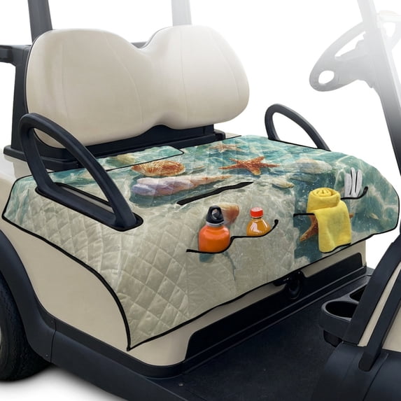 Whosucclay 4 Convenient Pockets Seat Blanket for 2 Person Carts Club Car, Quick Install for Quilted Covers, Starfish and Seashell Pattern