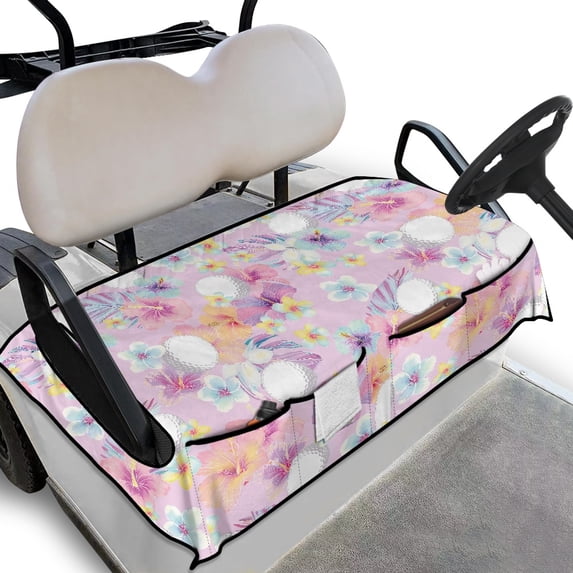 Whosucclay 4 Front Pockets Seat Cover for Beach Outdoor, Wear-Resistant Elastic Golf Cart Seat Cover, Watercolor Floral Design