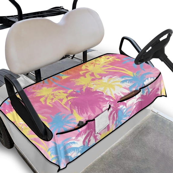 Whosucclay 4 Pockets Golf Cart Seat Cover for All Weather Off-Road, Anti-Scratch Breathable Golf Cart Seat Protector, Rainbow Palm Jungle
