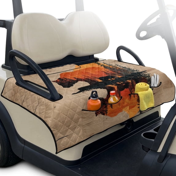 Whosucclay Abstract Rustic Deer Golf Cart Blanket Golf Cart Accessories, 4 Storage Pockets Golf Cart Seat Towel for Club Car Ds Precedent Tempo EZGO 2 Person Carts