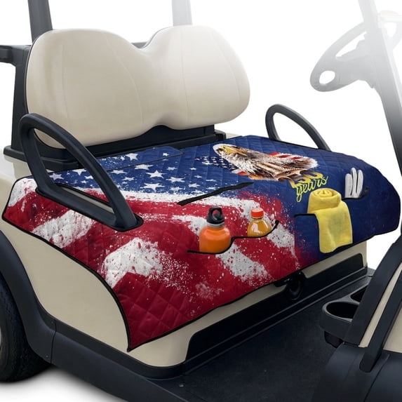 Whosucclay American Eagle Club Car Seat Covers, 51.18 x 30.3 inches 4 Storage Pockets Heavy Duty Golf Cart Seat Towel with Easy to Install and Remove