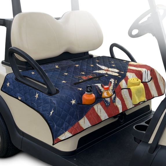 Whosucclay American Flag Butterfly Print Club Car Seat Covers, Golf Cart Accessories for EZGO Yamaha Club Cart 2-Person Golf Cart, 4 Pockets 51.18 x 30.3 inches