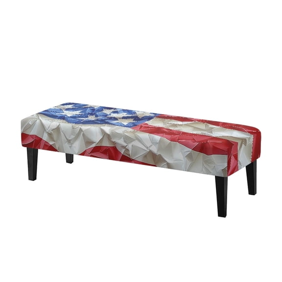 Whosucclay American Flag Print Stretch Dining Bench Cover, 4th of July Water Resistant Bench Slipcover, Removable Bench Protector, Rectangle Bench Covers for Bedroom, Hotel, Party