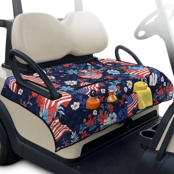 Whosucclay American flag Club Car Seat Cover Protector 4 Convenient Pockets Golf Cart Sea, Keeps Seat Cool Golf Cart Seat Covers for EZGO Club Cars