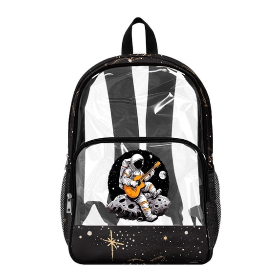 Whosucclay Astronaut Guitar Transparent PVC Bag Wear Resistant Large Capacity Backpack with Side Pockets PVC Polyester, Elementary Transparent Backpack