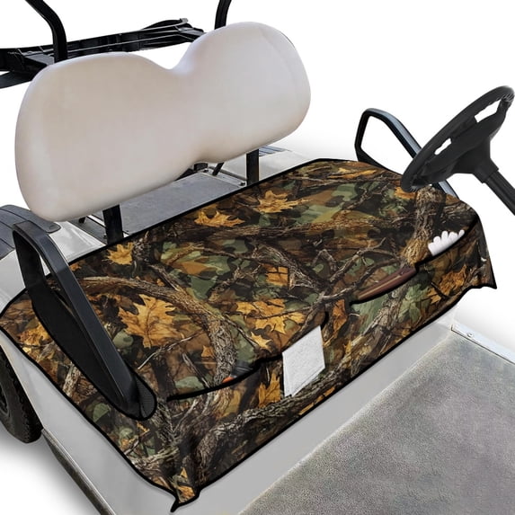 Whosucclay Autumn Camo Tree Leaf Pattern Soft Golf Cart Seat Protector, 4 Pockets Golf Cart Seat Cover for Yamaha Club Car EZGO, 52.36"x 32.28"