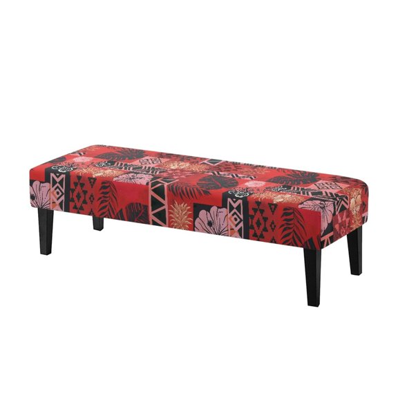 Whosucclay Aztec Tribe Geometric Hibiscus Palm Leaf Print Rectangle Bench Covers, Stain Resistant Bench Chair Slipcovers for Living Room, Bedroom, Kitchen Machine Washable Bench Seat Protector Cover