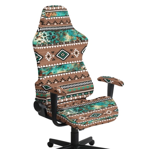 Whosucclay Aztec Tribe Geometric Print Gaming Chair Covers, Stretchable Gamer Chair Protector Soft Breathable Scratch Resistant Gaming Chairs Seat Cover with 2Pcs Armrest Slipcovers