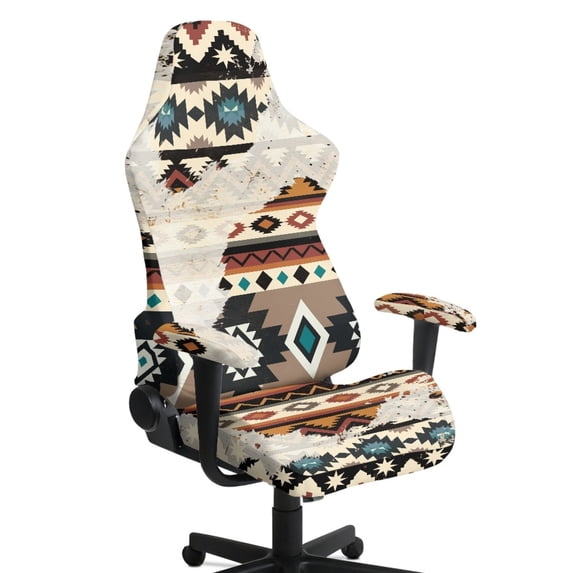 Whosucclay Aztec Tribe Geometric Print Gaming Chair Slipcovers, Stretchable Office Chair Cover 4 Pcs Computer Desk Chairs Covers with Armrest Covers, Rotating Armchair Protector Cover