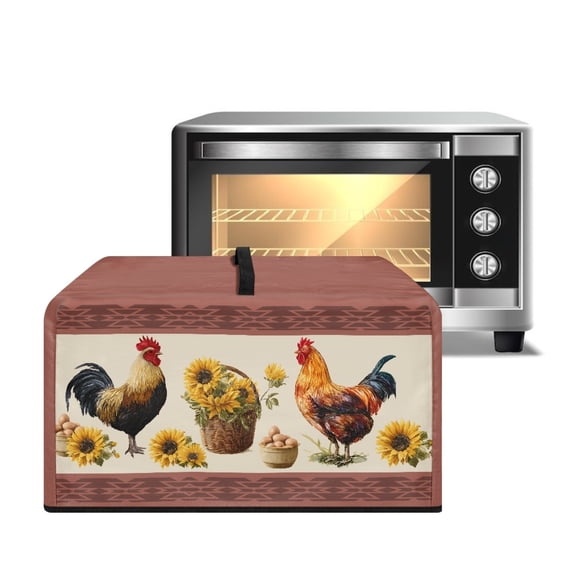 Whosucclay Aztec Tribe Rooster Chicken Sunflower Print Dust-Proof Microwave Oven Cover Protector Universal Microwave Oven Grill Cover Case Protections for Toaster Oven 18.25" x 14.5" x 11"inches-S