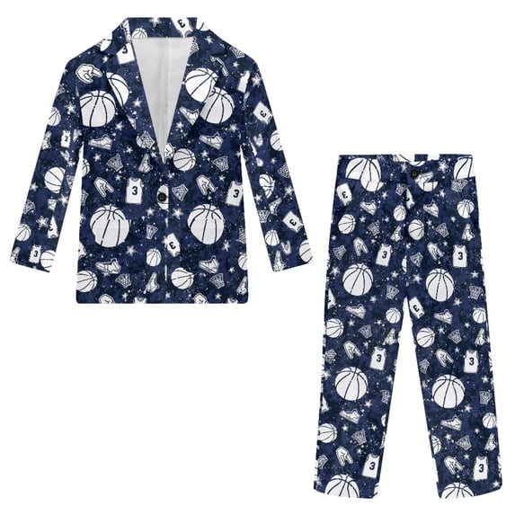 Whosucclay Basketball Gear Print Boys Suit, Polyester Formal Wear Outfit for Ceremony Wedding Prom, Elastic Adjustable Waist Elastic Waist Single Button Front