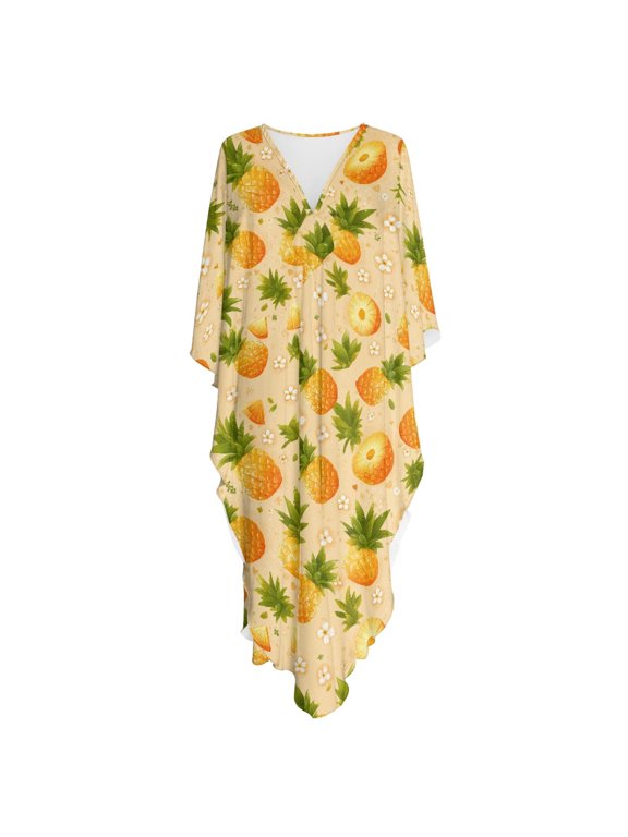 Bathing Suit Cover Up Plus Size Hawaiian Caftan Cover Up Caftan Dress, Flowy Soft Oversized Kaftan Dress, Pineapple Flower Print