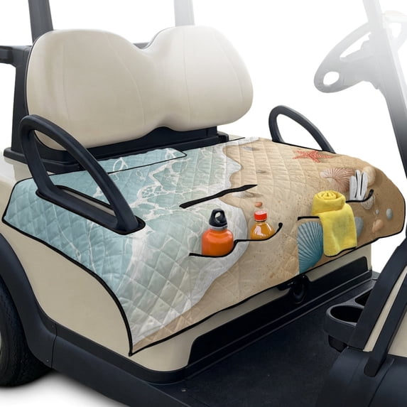 Whosucclay Beach Ocean Wave Golf Cart Seat Cover Towel, 4 Convenient Pockets Durable Golf Cart Seat Covers for Club Car EZGO 2-Person Seat Carts