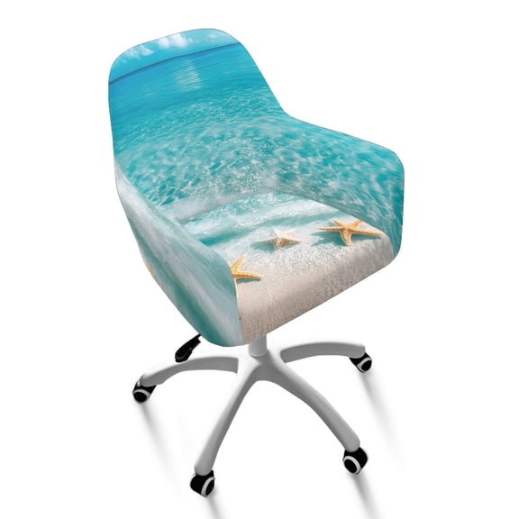 Whosucclay Beach Starfish Print Swivel Armrest Curved Back Cover Easy to Clean Bar Stools Covers Elastic Office Chair Slipcovers Water Resistant Curved Dining Chair Protector