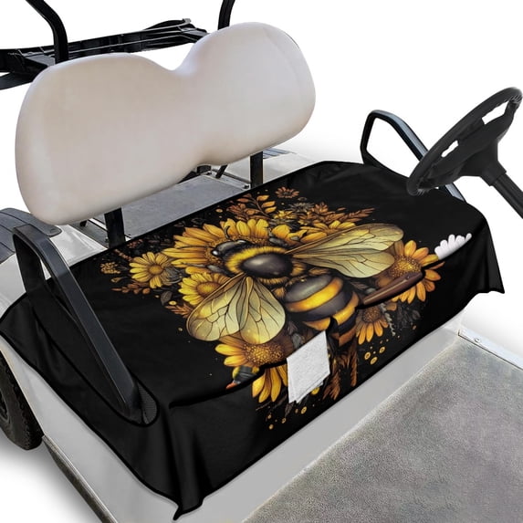Whosucclay Bee Sunflower Black Golf Cart Seat Cover, Wear-Resistant Blanket Cover Anti-Slip Anti-Wear Golf Cart Seat Cover Towel for 2 Person Golf Cart Seat