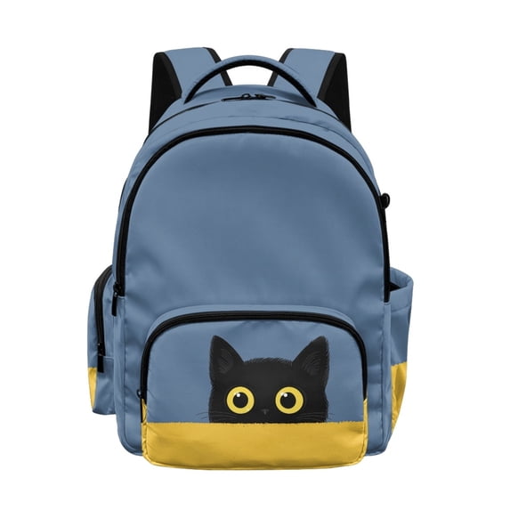 Whosucclay Black Cat Face 17 Inches Bookbag for Boys Girls, Adjustable Straps Multi-Pockets Student Bookbag for High School Middle School Elementary School