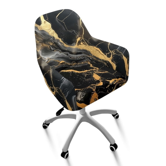 Whosucclay Black Golden Marble Print Curved Back Chair Covers with Arms Water Resistant Dining Chair Slipcovers Elastic Bar Stools Covers Washable Curved Back Armrests Chair Protector