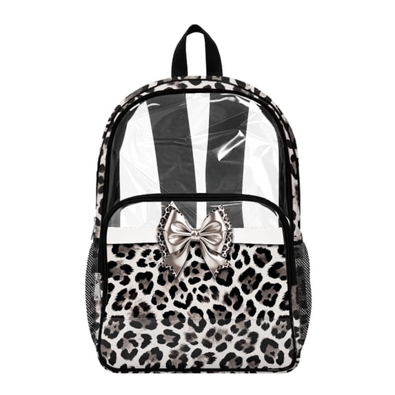 Whosucclay Black Leopard Print 17 Inch Clear Backpack, Adjustable Straps PVC Clear Bag, Multi-Pocket Transparent Transparent Backpack for Kindergarten Elementary