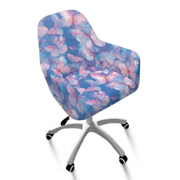 Whosucclay Blue Butterfly Print Swivel Armrest Curved Back Cover Thick Computer Chair Slipcover with Arms Removable Dining Chair Slipcovers for Office Living Room Banquet Vanity