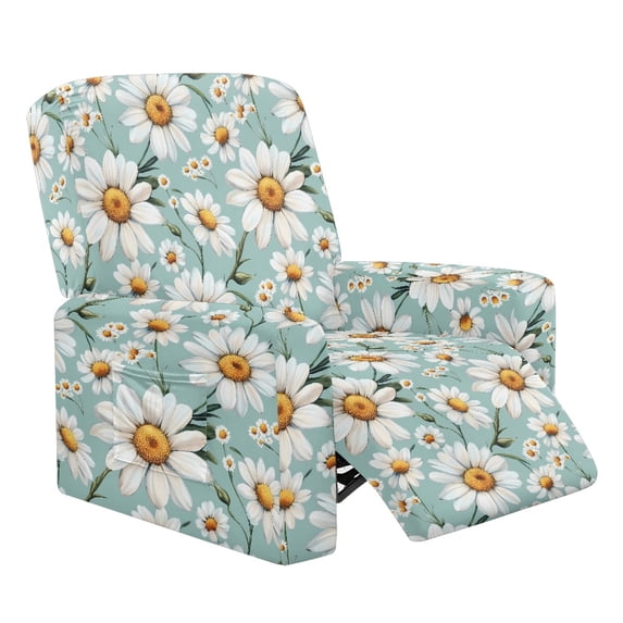 Whosucclay Blue Daisy Print Recliner Chair Covers, Soft Spandex Recliner Cover, Stretch Recliner Chair Covers, Washable Reclining Chair Slipcovers Furniture Protector for Pets