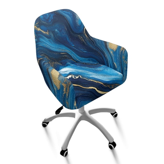 Whosucclay Blue Marble Print Curved Back Chair Covers Modern Computer Chair Slipcover with Arms Elastic Bar Stools Covers for Home Office, Living Room, Club, Vanity