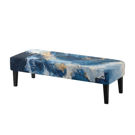 Whosucclay Blue Marble Print Dining Bench Slipcovers Stretch Bench Protector Kitchen Rectangle Bench Covers for Dining Room, Living Room, Bedroom Washable Bench Chair Slipcovers