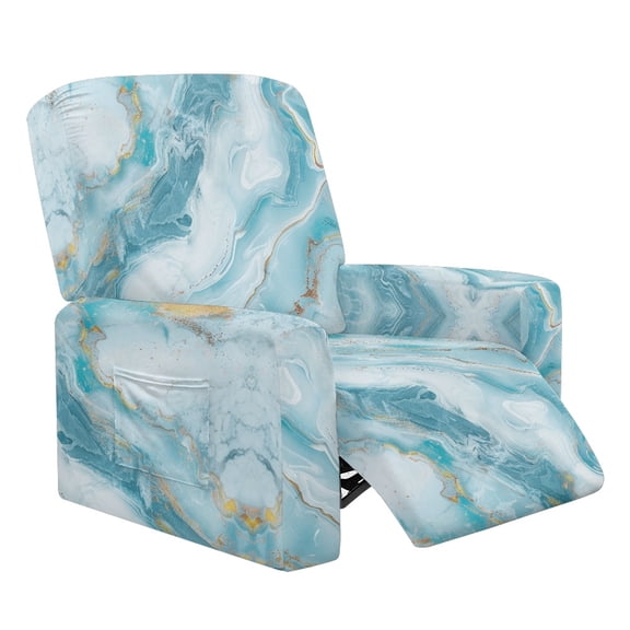 Whosucclay Blue Marble Print Recliner Chair Cover with Pockets, Stretch Reclining Sofa Covers, Washable Lazy Boy Recliner Slipcovers, Soft Couch Protector for Kids, Pets, Dog, Cat