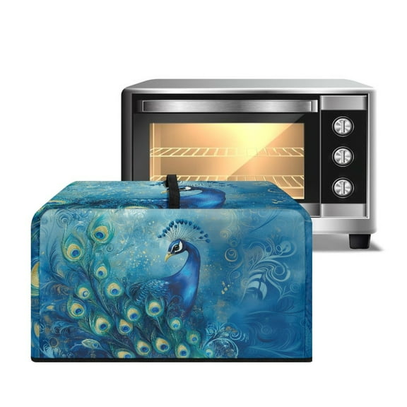 Whosucclay Blue Peacock Print Microwave Oven Grill Cover Protector with Handle Oil Proof Microwave Protective Oven Dust Cover Scratch Resistant Kitchen Appliance Covers-S