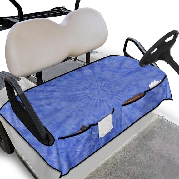 Whosucclay Blue Tie Dye Pattern Towel Shields, Non-slip Convenient Fold-Away Design Blanket for Most 2 Seats 4-Pocket Storage Golf Cart Seat Cover, 52.36 x 32.28 inch