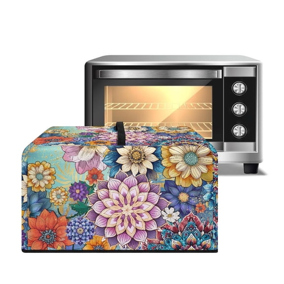 Whosucclay Boho Mandala Flower Print Microwave Oven Universal Dust Cover Easy to Clean Microwave Oven Covers Anti-Oil-Staining Microwave Dust Cover Protector with Handle-S