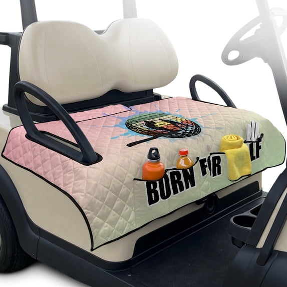 Whosucclay Born to Golf Theme Foldable Golf Cart Seat Covers, 51.18 x 30.3 inches 4 Convenient Pockets Breathable Fabric with Keep Seats Cool