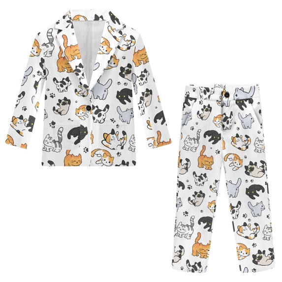 Whosucclay Breathable Boys Suit for School Wedding, Polyester Fabric Anti Wrinkle One Button Kids Suits, Cat Paw Print Pattern
