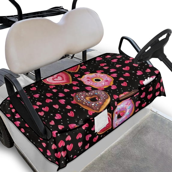 Whosucclay Breathable Golf Cart Seat Towel Blanket for Travel Off-Road, Elastic 4 Storage Pockets Golf Cart Seat Cover, Donut Pattern