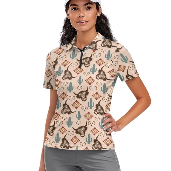 Whosucclay Breathable Polo Shirts, Western Desert Pattern Polyester V Neck Lightweight Tennis Shirts for Golf Outdoor Sports Sports Training Size Small