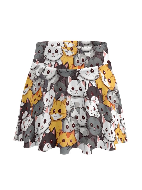 Built-in Shorts Tennis Skorts for Pickleball Yoga, Cats Pattern Polyester Spandex Fabric 2 Side Pockets Active Skort Two Pockets, Size Large