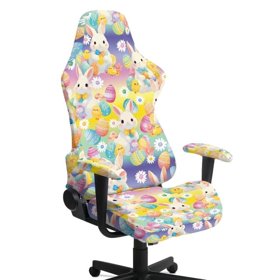 Whosucclay Bunny Rabbit Egg Daisy Print Gaming Chair Cover with Armrest Covers 4 Pieces Stretch Racing Computer Chair Slipcover Set Washable Rotating Desk Chairs Protector Cover Easter Decor