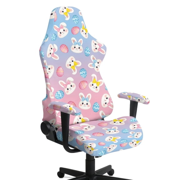Whosucclay Bunny Rabbit Egg Print Gaming Chair Slipcover with Armrest Slipcovers Easy to Install Stretch Seat Chair Cover for Computer Reclining Racing Gamer Chairs Protector with Zipper Easter Decor