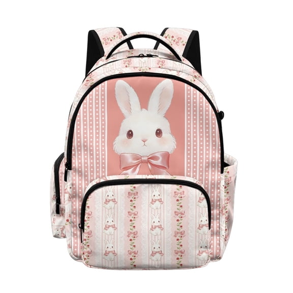 Whosucclay Bunny Stripe School Bookbag Large Capacity Adjustable Shoulder Straps Satchel with Padded Straps, High School Backpack with Front Pocket for Boys Girls