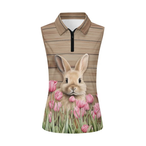 Whosucclay Bunny Tulip Pattern Tennis Shirts for Women, Soft Stretchy for Golf Outdoor, Elastic Personalized Womens Golf Shirt