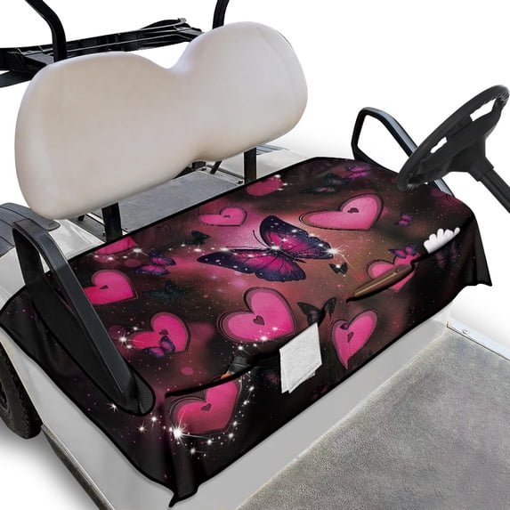 Whosucclay Butterfly Love Golf Cart Seat Cover, Durable Comfortable Towel Blanket for Most 2-Seat Golf Carts 4 Front Pockets Golf Cart Seat Protector, 52.36"x 32.28"