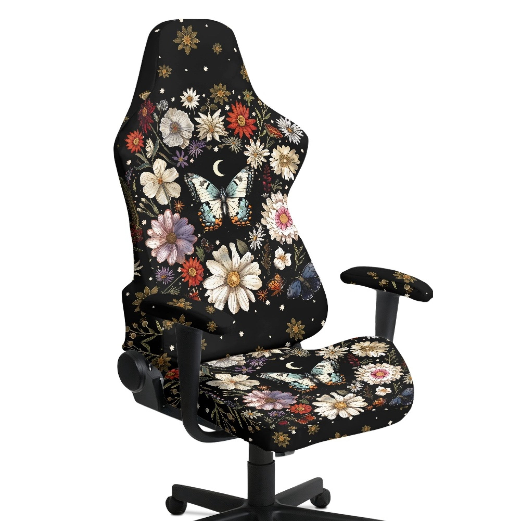 Whosucclay Butterfly Moon Daisy Print Gaming Chair Covers, Stretch ...