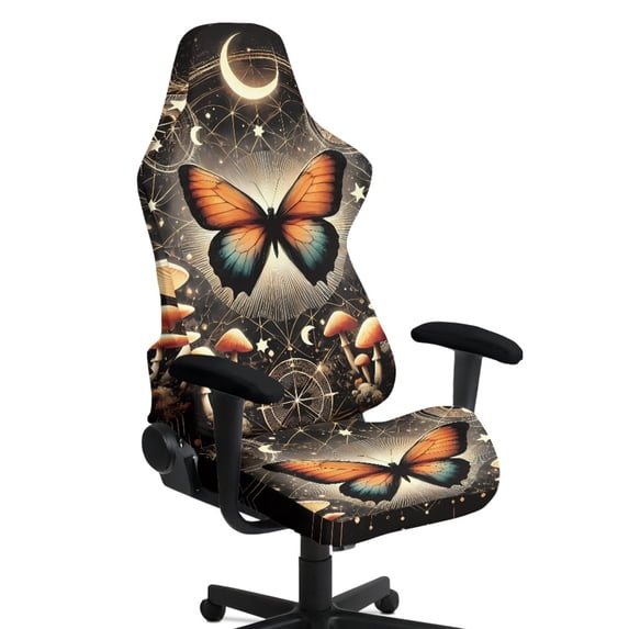 Whosucclay Butterfly Mushroom Moon Star Print Gaming Chair Covers Stretch Computer Desk Chair Cover with Armrest Covers Easy to Install Rotating Desk Chairs Cover Home Studio Decor