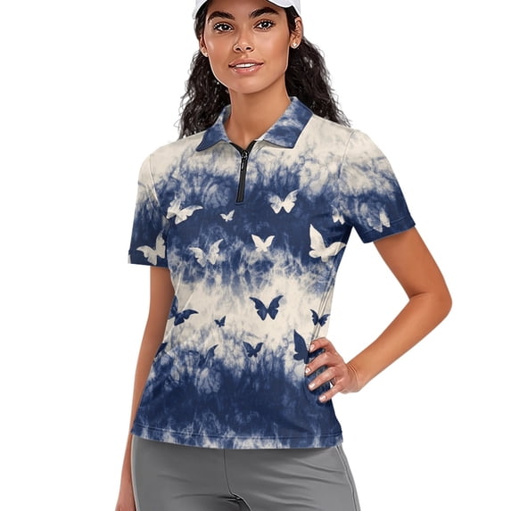 Whosucclay Butterfly Pattern Design Polo Shirts for Exercise Golf, Lightweight Polyester Tennis Shirts Breathable Quick Dry Golf Shirt Size Large