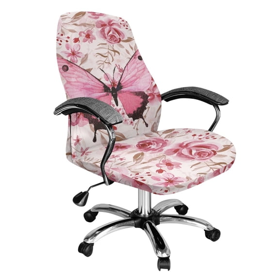 Whosucclay Butterfly Rose Print Computer Office Chair Cover, Waterproof Office Chair Cover Thick Desk Chair Cover Water Resistant High Back Chair Slipcover Non Slip Chair Seat Protector-S