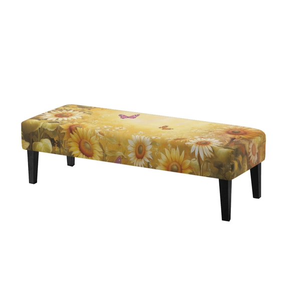 Whosucclay Butterfly Sunflower Daisy Print Stretch Bench Covers, Wear Resistant Bench Seat Cover, Anti Dust Seat Protector, Universal Rectangle Bench Slipcovers for Dining Room, Living Room