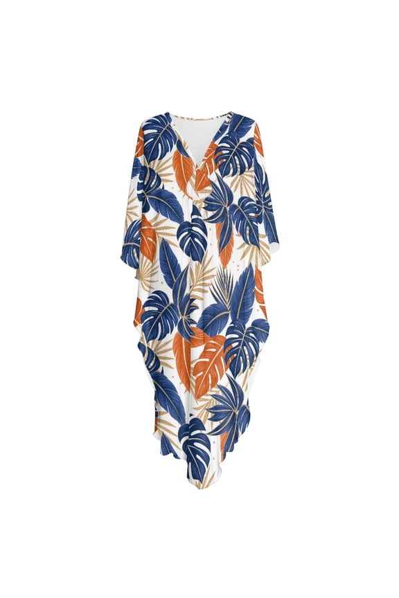 Caftan Dress for Ladies V-Neck Beach Maxi Cover Up Dress Maxi Length Breathable Moroccan Hawaiian Mumu Dress with Side Slits