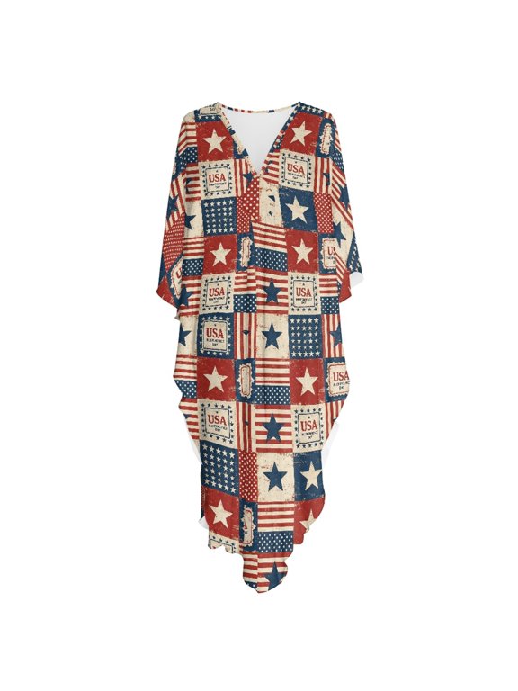 Caftan Maxi Beach Dress for Ladies Skin-Friendly Bathing Suit Cover Up Flowy Hawaiian Maxi Length Oversized Moo Moo Dress with Side Slits