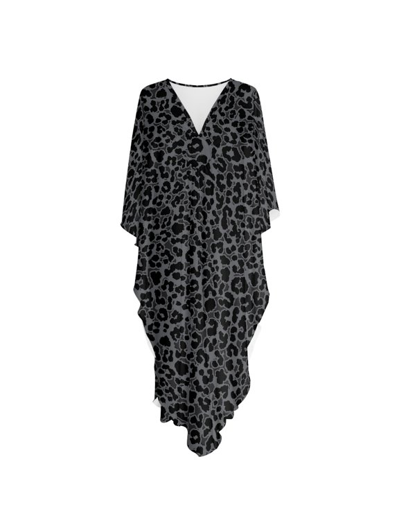 Caftan Maxi Dress Plus Size Maxi Length Beach Dress Kaftan Dress, Flowy Soft Oversized Kaftan Dress, Black Leopard Print Pattern
